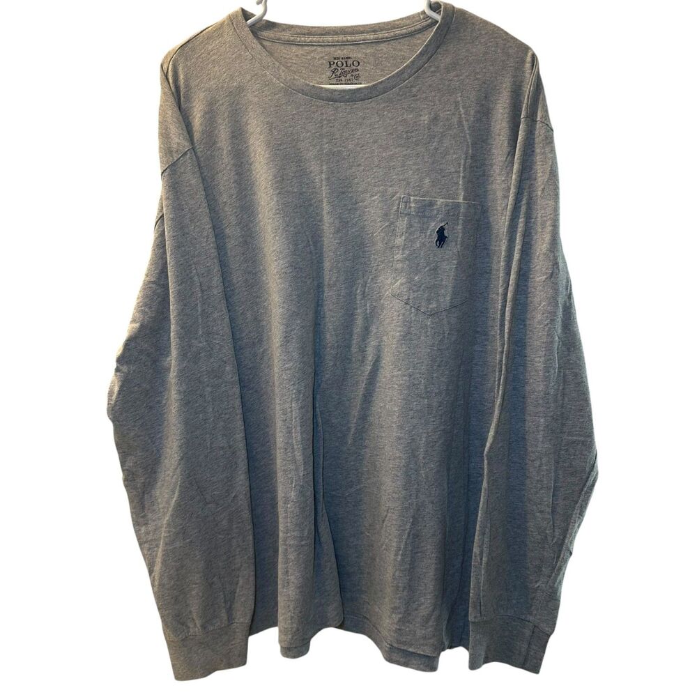 Polo by Ralph Lauren Pocket LS T-Shirt Men's Size Large Gray/Blue Pony Normcore